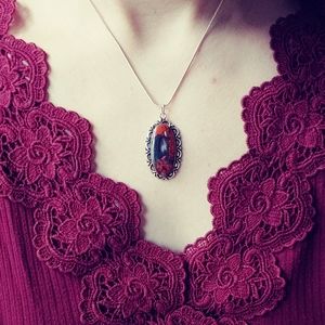 Oval floral art deco bloodstone pendant
